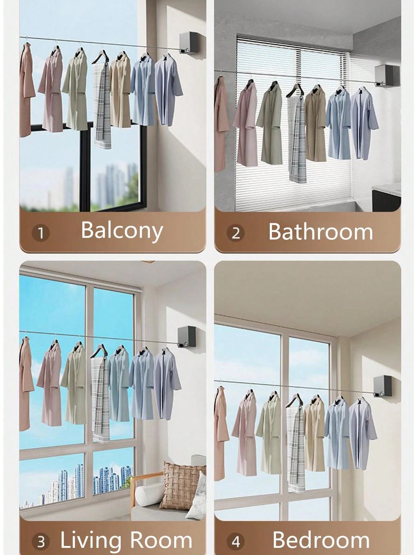 Retractable Heavy-Duty Non-Sag Clothesline – 2.4 Meters Indoor & Outdoor, Space-Saving