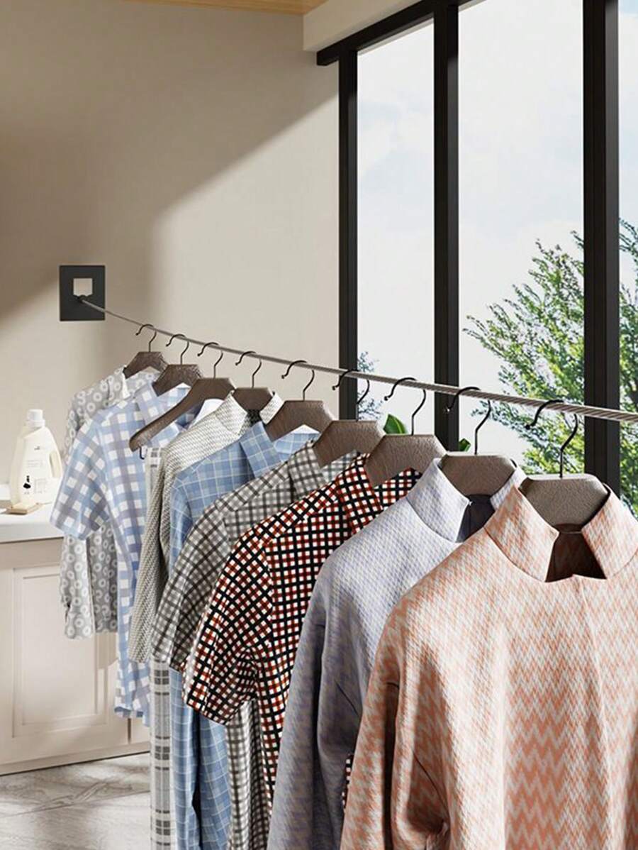 Retractable Heavy-Duty Non-Sag Clothesline – 2.4 Meters Indoor & Outdoor, Space-Saving